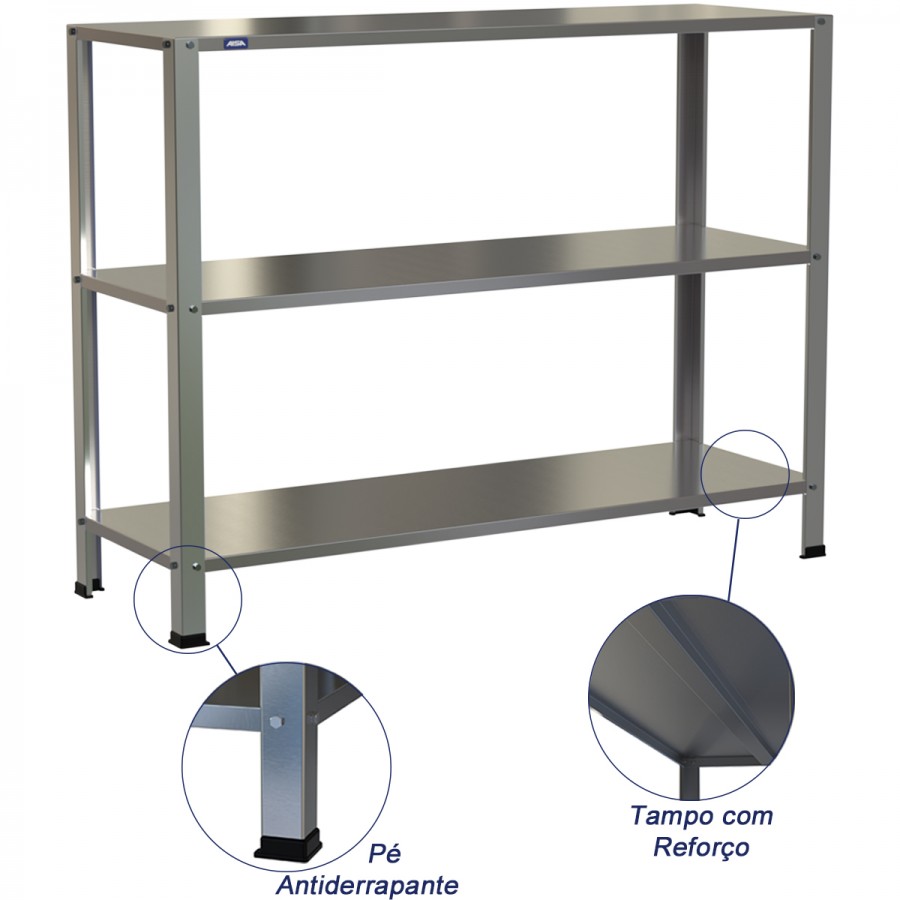 Estante Armário Prateleira Inox 3 Bandejas 400 X 1200 Aisa